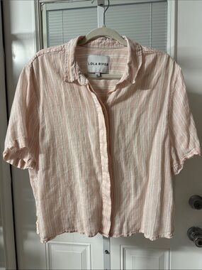 Lola River Women's Light Pink Striped Button-Front Top